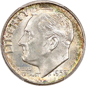 image for: 1958-D 10c PCGS MS66 FB