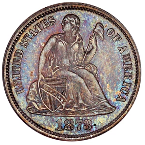 image for: 1873 10c PCGS/CAC Proof 64 (No Arrows, Closed 3, OGH)