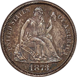 image for: 1873 10c PCGS/CAC Proof 64 (No Arrows, Closed 3, OGH)