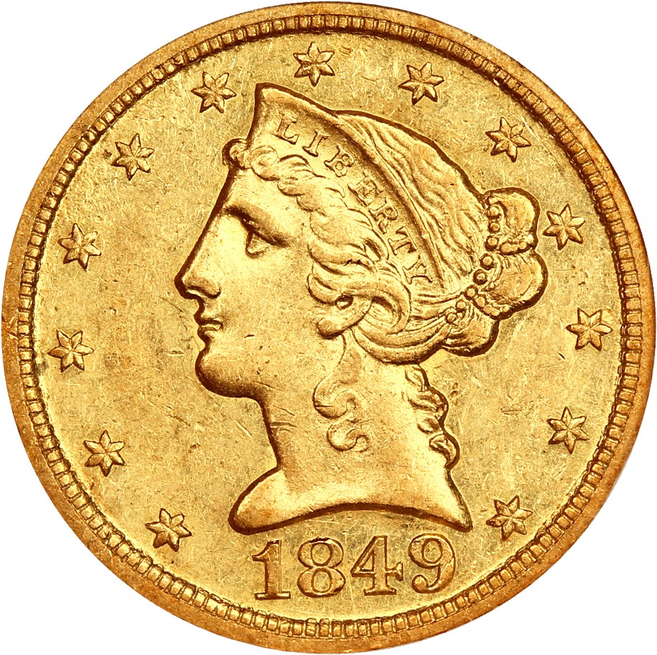 image for: 1849-D $5 NGC AU55