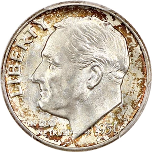 image for: 1951-D 10c PCGS MS66 FB