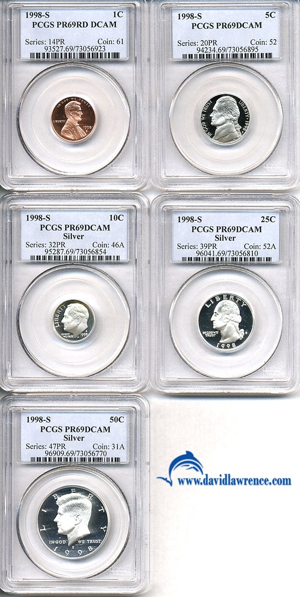 image for: 1998-S Silver 1c --  50c Proof Set (5 coins) PCGS Proof 69 DCameo