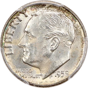 image for: 1958-D 10c PCGS MS66 FB