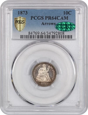 image for: 1873 10c PCGS/CAC Proof 64 CAM (Arrows)