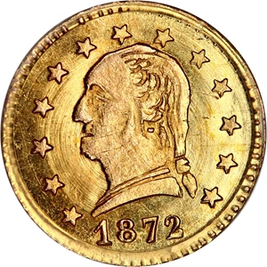 image for: 1872 Cal. Gold 25c PCGS MS64 (BG-818 Washington Head)