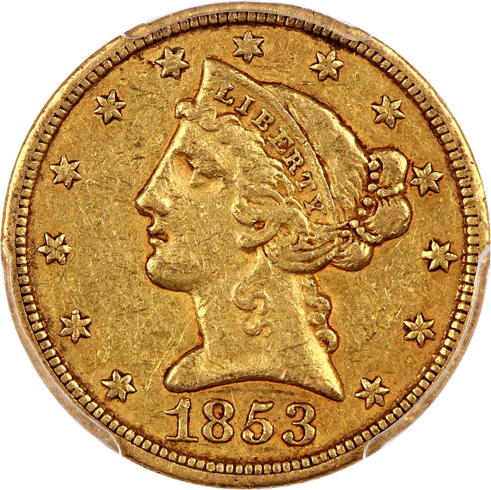 image for: 1853-C $5 PCGS/CAC XF40