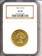 image for: 1861-S $10  NGC AU58 