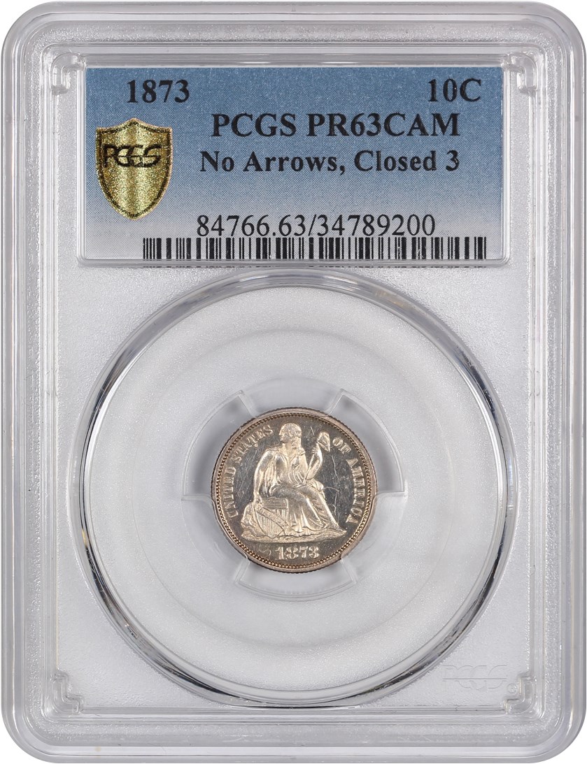 image for: 1873 10c PCGS Proof 63 CAM (No Arrows, Closed 3)
