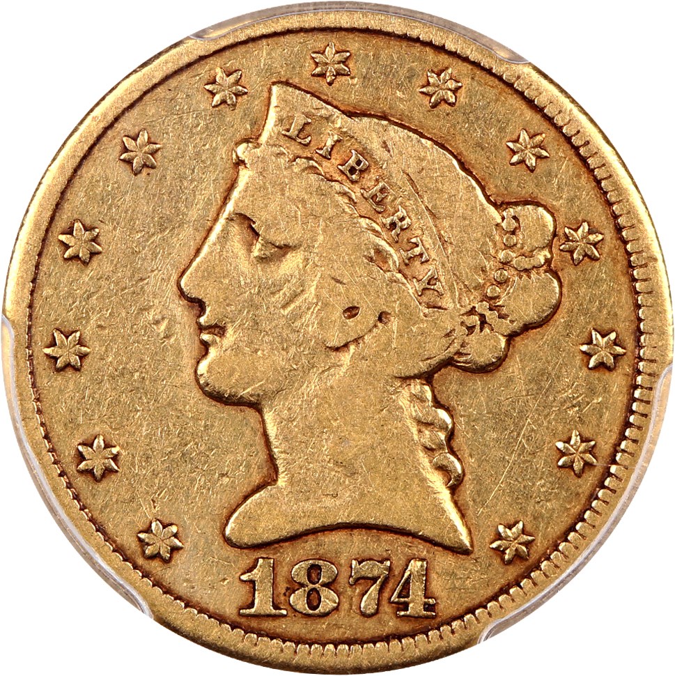 image for: 1874-CC $5 PCGS F15