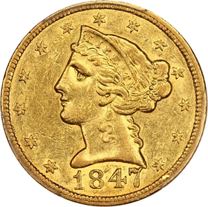 image for: 1847-C $5 PCGS AU58