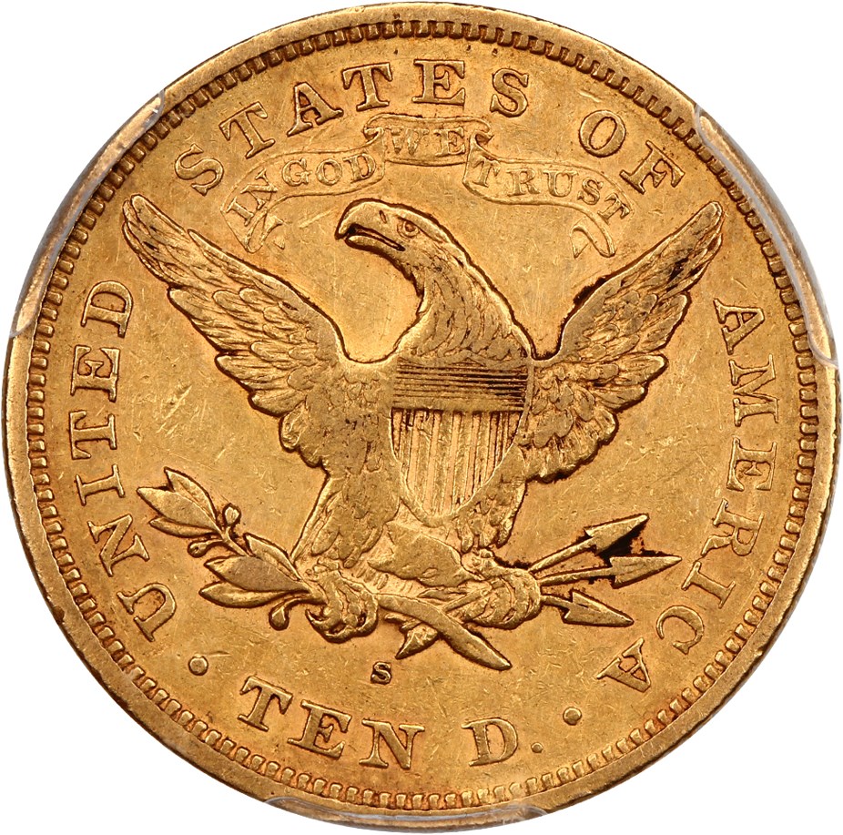 image for: 1871-S $10 PCGS/CAC VF35