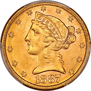 image for: 1887-S $5 PCGS MS64