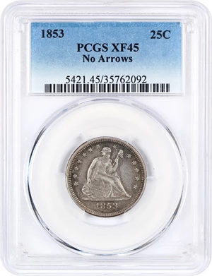 image for: 1853 25c PCGS XF45 (No Arrows)