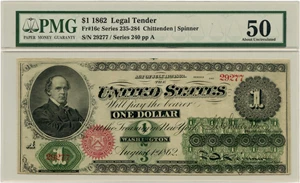 image for: FR. 16c 1862 $1 Legal Tender PMG About Unc 50