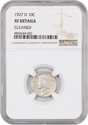 image for: 1927-D 10c NGC XF Details (Cleaned)