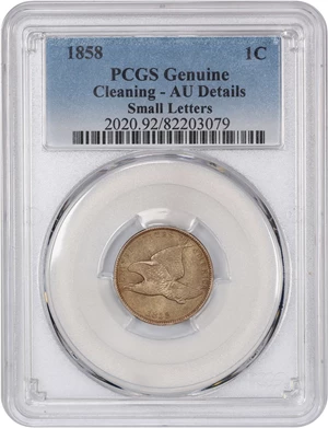 image for: 1858 Flying Eagle 1c PCGS AU Details (Small Letters, Cleaned)