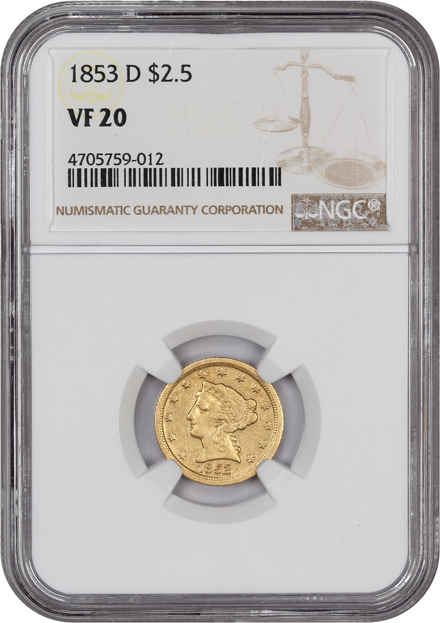 image for: 1853-D 2 1/2 NGC VF20