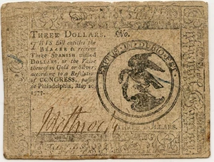 image for: FR. CC64 1777 20-May $3 Continental Currency PMG Very Fine 30 (Pinholes)