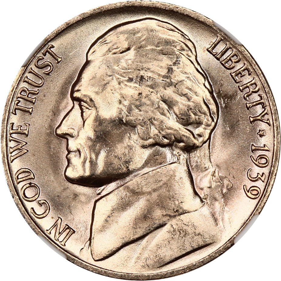 image for: 1939 5c NGC MS64 (Reverse of 1938)