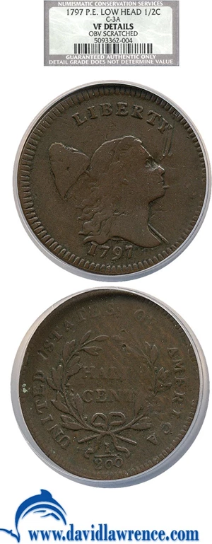 image for: 1797 1/2c Plain Edge, Low Head NCS VF Details, Obv.Scratched (C-3A)