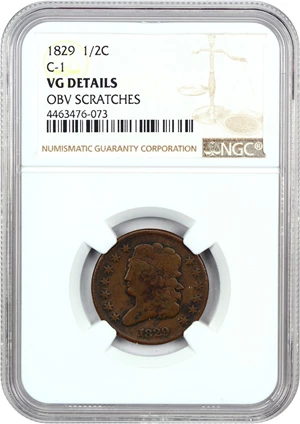 image for: 1829 1/2c NGC VG Details (Obverse Scratches, C-1)