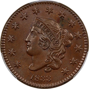 image for: 1833 1c PCGS MS65 BN