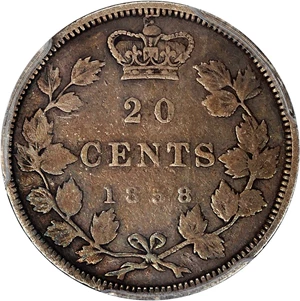 image for: Canada: 1858 20C PCGS F12 (Blundered I in GRATIA)
