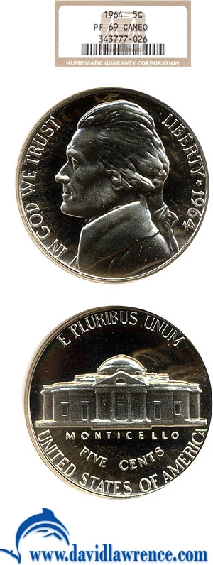 image for: 1964 5c NGC Proof 69 Cameo