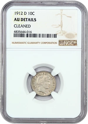 image for: 1912-D 10c NGC AU Details (Cleaned)