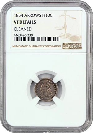 image for: 1854 H10c NGC VF Details (Arrows, Cleaned)