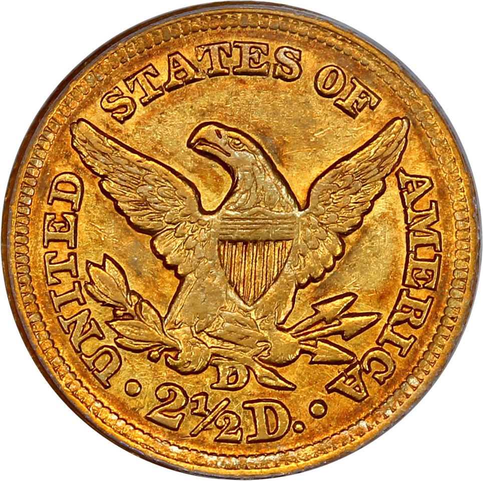 image for: 1851-D 2 1/2 PCGS AU53 ex: North Georgia
