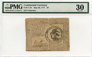 image for: FR. CC64 1777 20-May $3 Continental Currency PMG Very Fine 30 (Pinholes)