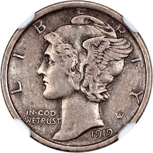 image for: 1919-D 10c NGC XF45
