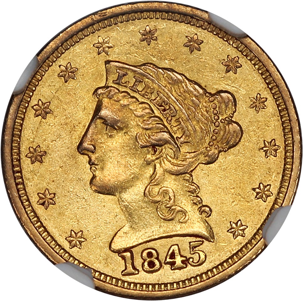 image for: 1845 $2 1/2 NGC AU53