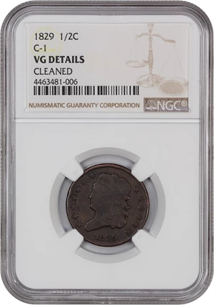 image for: 1829 1/2c NGC VG Details (Cleaned, C-1)