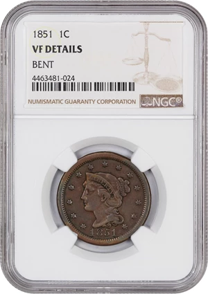 image for: 1851 1c NGC VF Details (Bent)