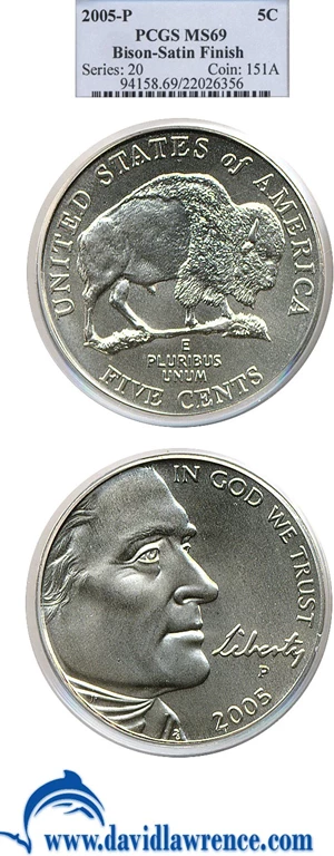 image for: 2005-P 5c Bison - Satin Finish (SMS) PCGS MS69