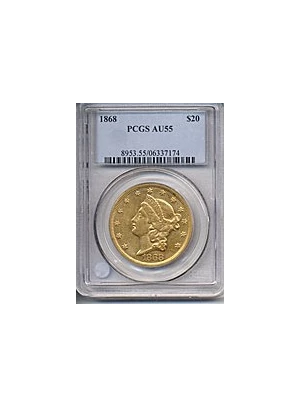 image for: 1868 $20 PCGS AU55