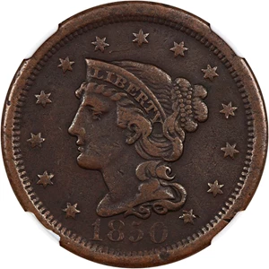 image for: 1850 1c NGC VF Details (Environmental Damage)