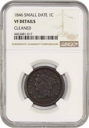 image for: 1846 1c NGC VF Details (Cleaned, Small Date)