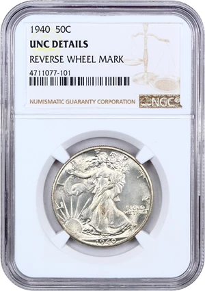 image for: 1940 50c NGC UNC Details (Reverse Wheel Mark)