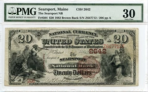 image for: FR. 504 1882 2nd Charter Period 1st Issue Brown Back $20 Searsport, Maine PMG Very Fine 30