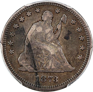 image for: 1873 25c PCGS VF20 (No Arrows, Closed 3)