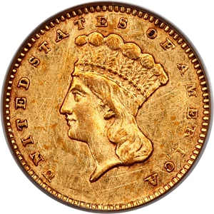 image for: 1856 G$1 PCGS Genuine (Slanted 5)