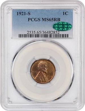 image for: 1921-S 1c PCGS/CAC MS65 RB