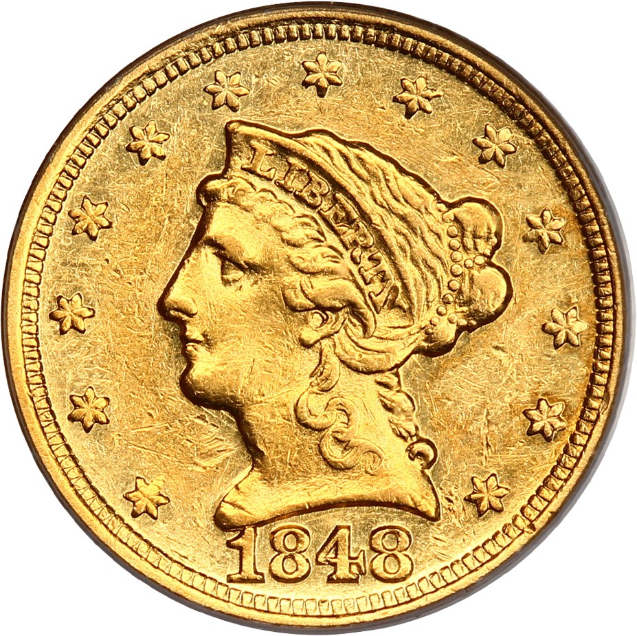 image for: 1848-D 2 1/2 PCGS AU53