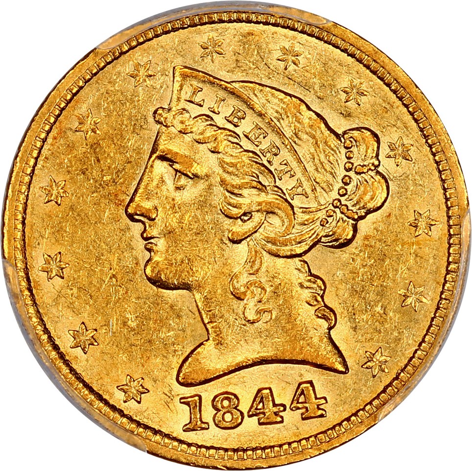image for: 1844 $5 PCGS AU58