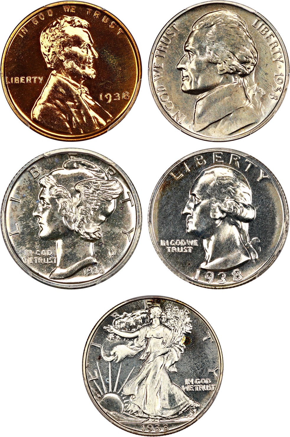 image for: 1938 Proof Set PCGS/CAC Proof 65-66 (5 Coins)