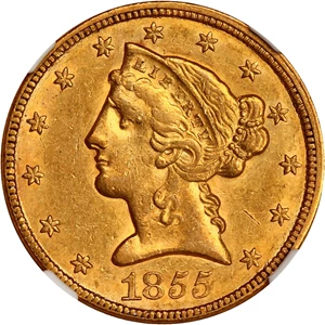 image for: 1855 $5 NGC AU58