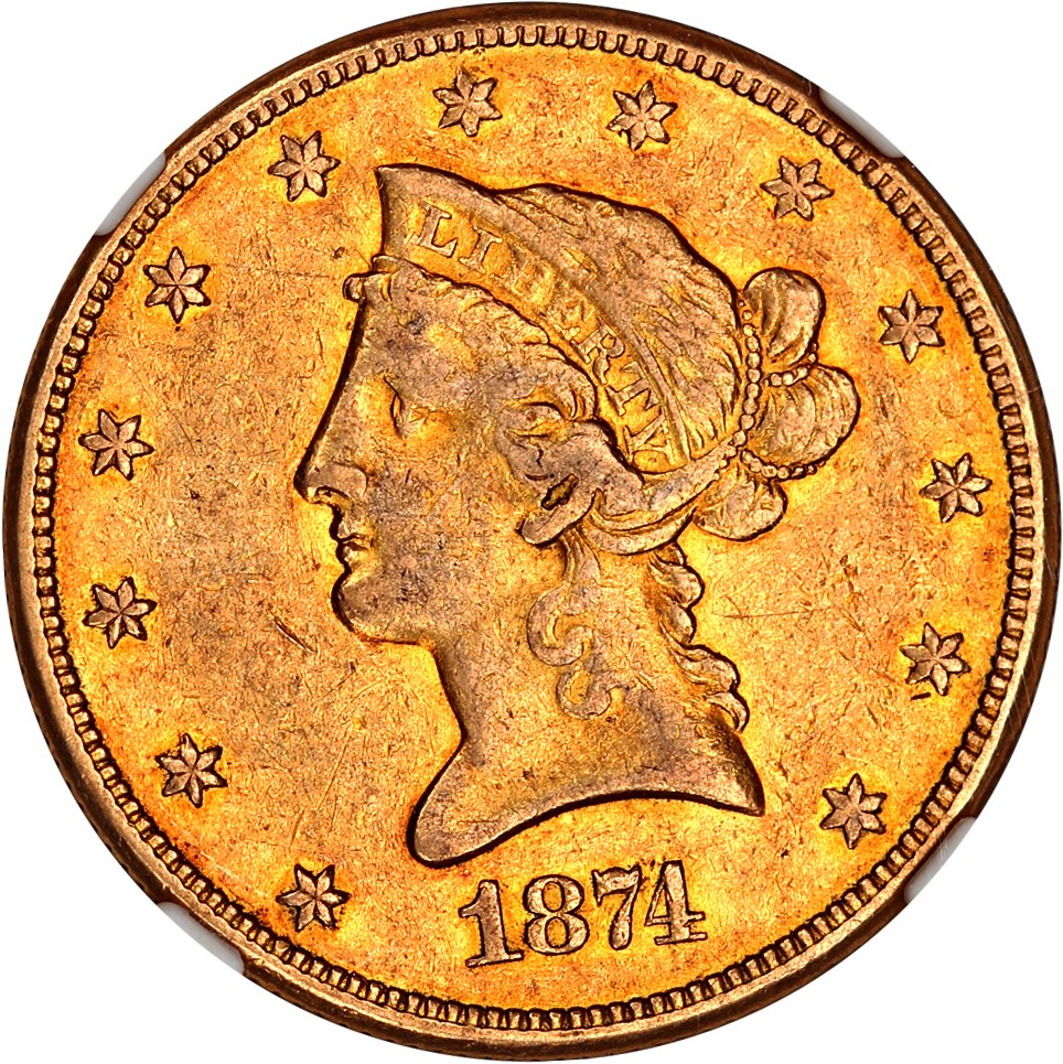 image for: 1874-CC $10 NGC/CAC VF35